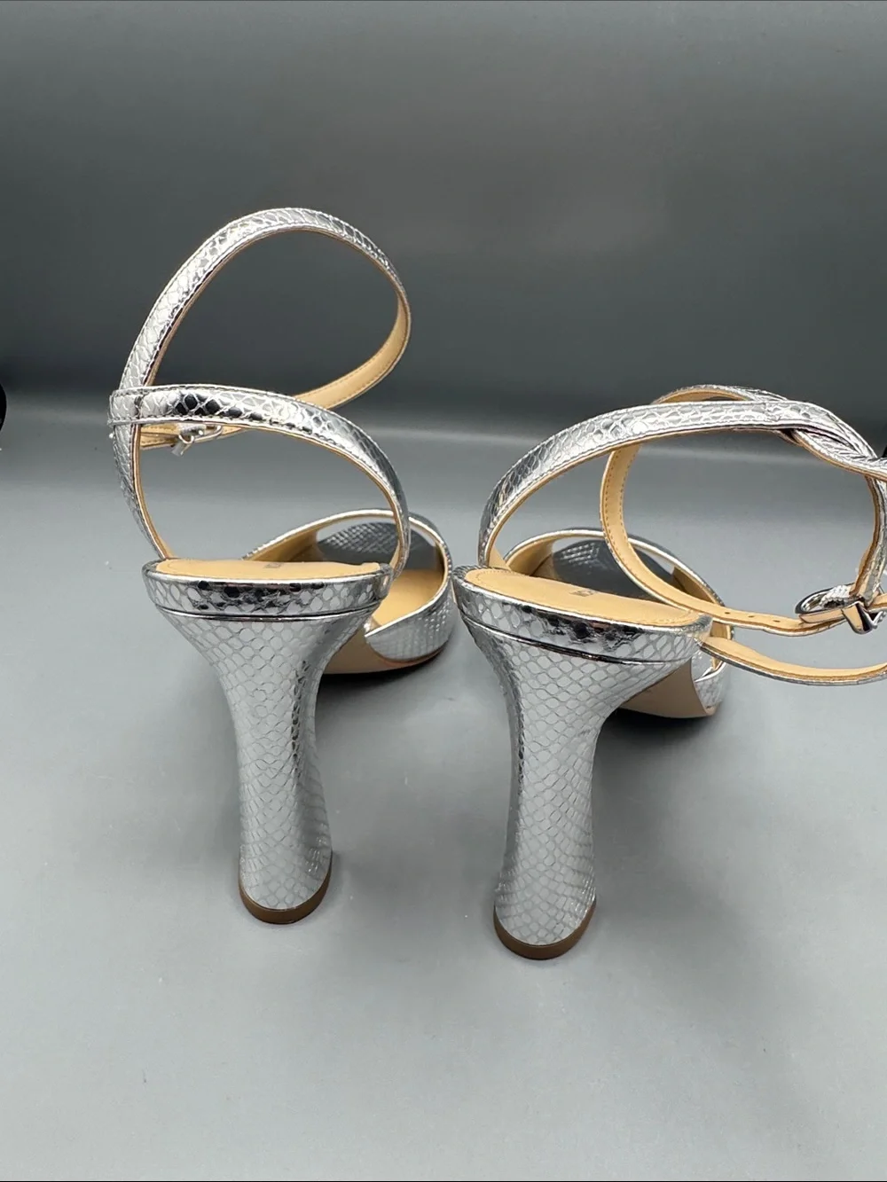 MICHAEL MICHAEL KORS Rosie Metallic Snake Embossed Leather Sandal